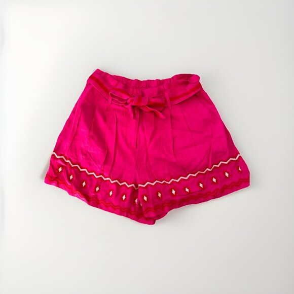 Loft Shorts Women’s Linen Blend Hot Pink Embroidered Pleated Size Medium - Picture 1 of 8